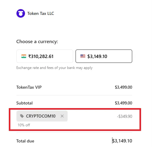 TokenTax 10% off coupon